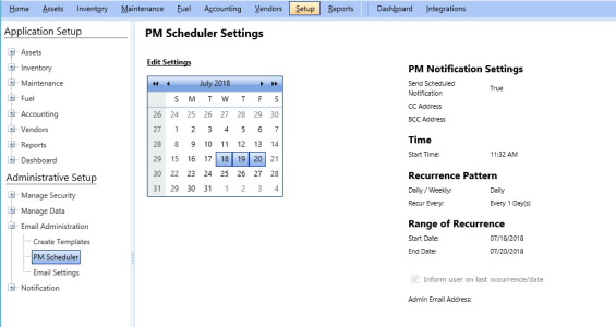 PM scheduler settings page